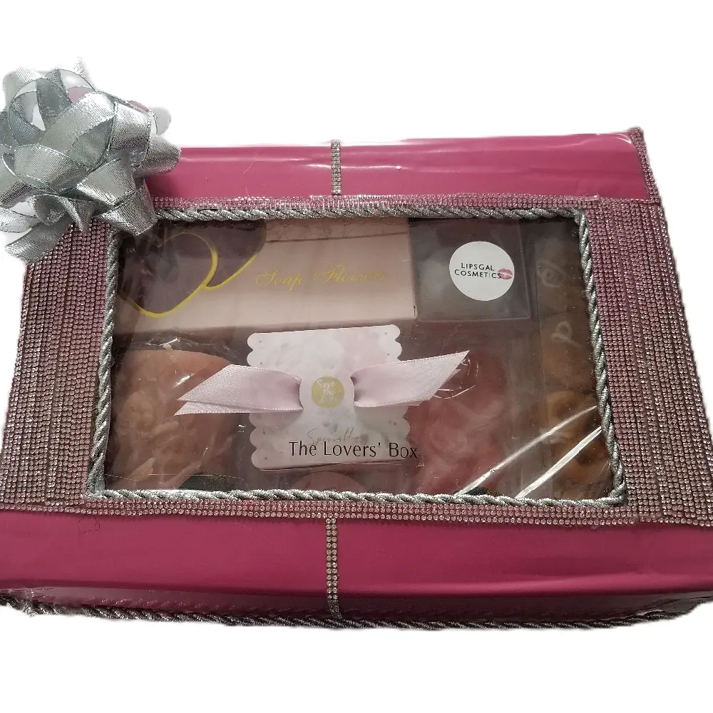 LipsGal Cosmetics LLC The Lover's Gift Box - Luxurious Pink Box with Silver Bow & Rhinestone Trim - Perfect for Special Occasions Makeup