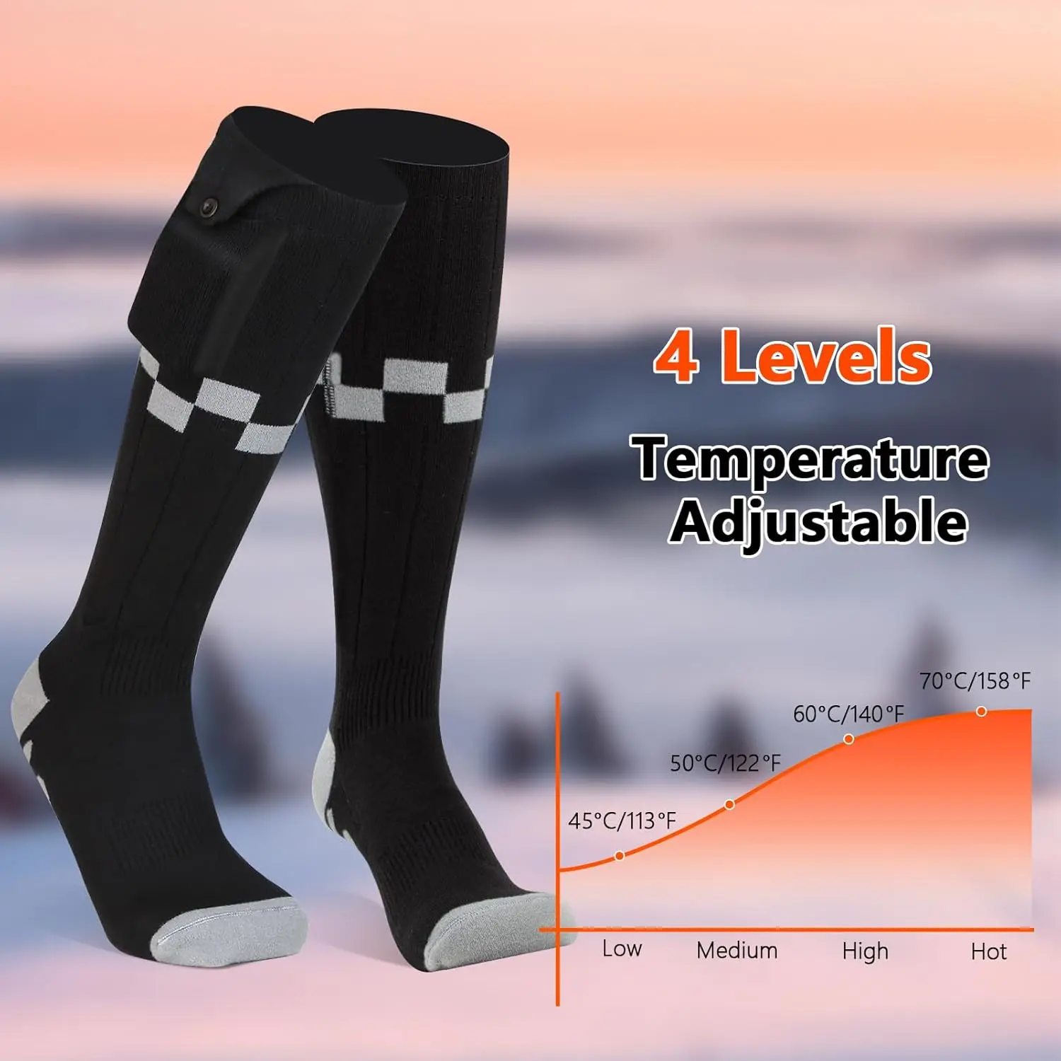 Unisex Soft Wool Cotton Rechargeable Electric Heated Socks - Warm, Elastic Stretch Adults' Socks with 4 Heating Levels, 8-Hour Battery Life, Machine Washable - Ideal for Parents, Lovers, Winter Outdoor Skiing, Indoor Activities, Thermal