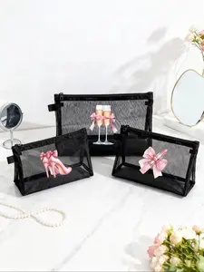 Custom Makeup Bag Mesh Pouch, Personalized Name Cosmetic Storage, Multifunctional Travel Portable Bag, Lipstick Skincare Organizer