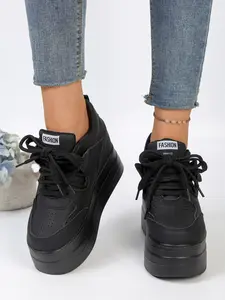 Women's 11CM Total Height (5CM Hidden Insole+6CM Heel) Comfortable Casual High-Top Platform Hidden Heel Sneakers | Classic All-Match Daily Style | PU Leather, Breathable Perforated, Lace Up, Non-Slip Sole | For Daily, Commute, Date, Shopping, Campus