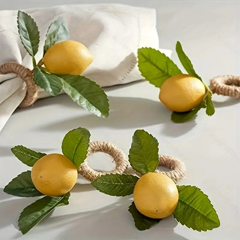 [Handmade Lemon Napkin Rings] 6pcs Handmade Yellow Lemon Napkin Rings | Realistic Napkin Holders for Weddings, Dinners, Banquets, Party Supplies