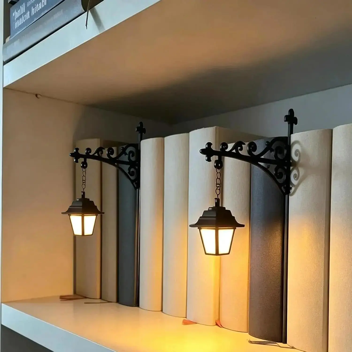 Library Lantern - Battery Operated Decorative Ambient Lamp, Miniature Hanging Shelves Lighting, Warm LED Atmosphere Nightlight, Reading Nook Literary Decor, Halloween Decoration, Fairy Tale
