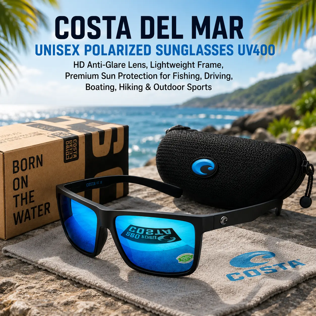 Costa Del Mar Polarized Sunglasses UV400 – Premium Fashion Eyewear with HD Polarized Lens, Anti-Glare Technology, Lightweight Comfort & Ultimate Outdoor Performance