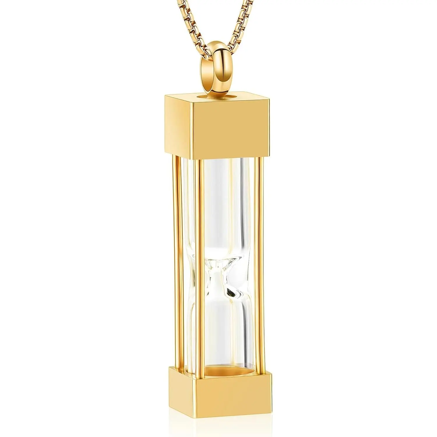 Glass Hourglass Cremation Chain Jewelry Necklace, Cylinder Urn Vial Bottle Pendant, Memorial Ashes Keepsake for Women Men, Chain Jewelry Necklaces