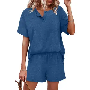 Women's Wear WIHOLL 2 Piece Sets for Women Lounge Sets Summer Outfits 2026 Button Down Short Sleeve Tops and Shorts Set with Pockets