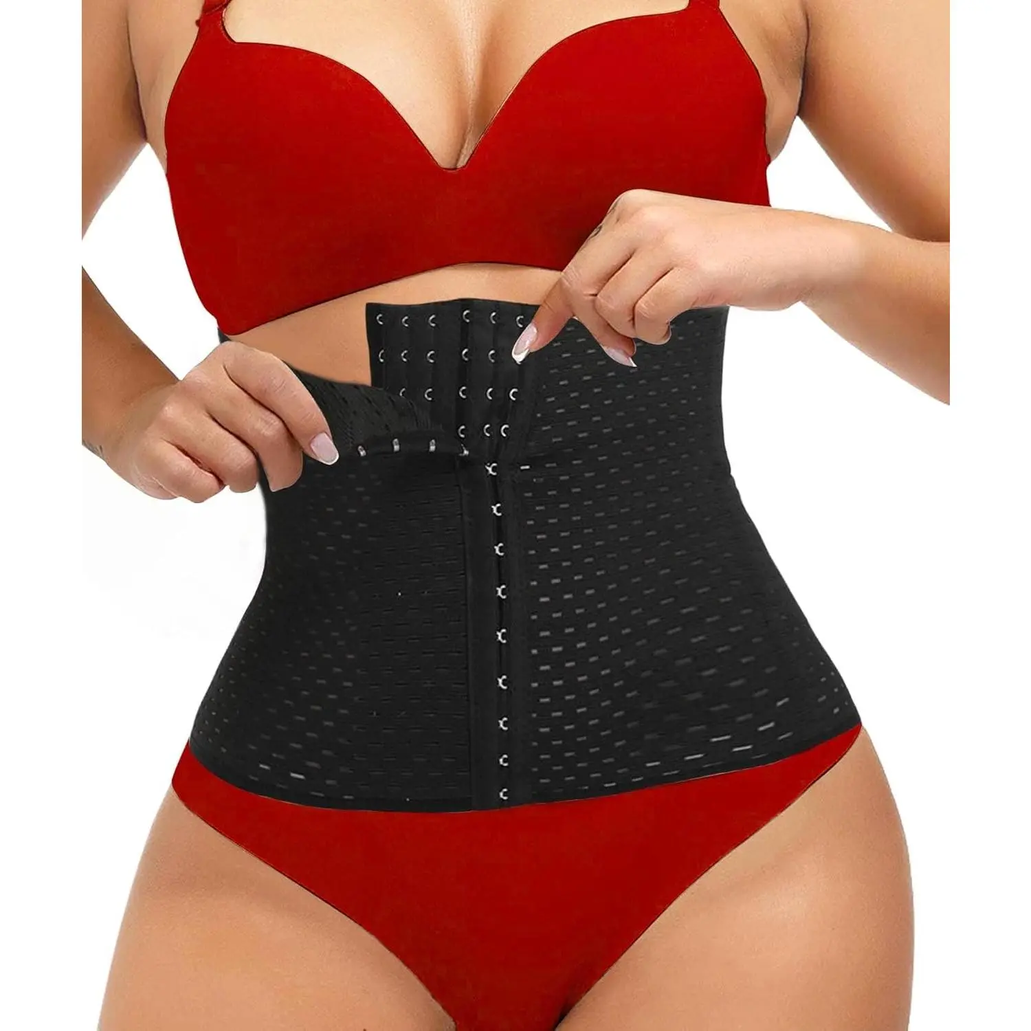 Solid Black Waist Trainer for Women, Hourglass Body Shaping Cincher with Steel Bones and Extender, Abdominal Compression Shapewear Belt, Abdominal Shapewear Belts, Compression Shapewear Belts
