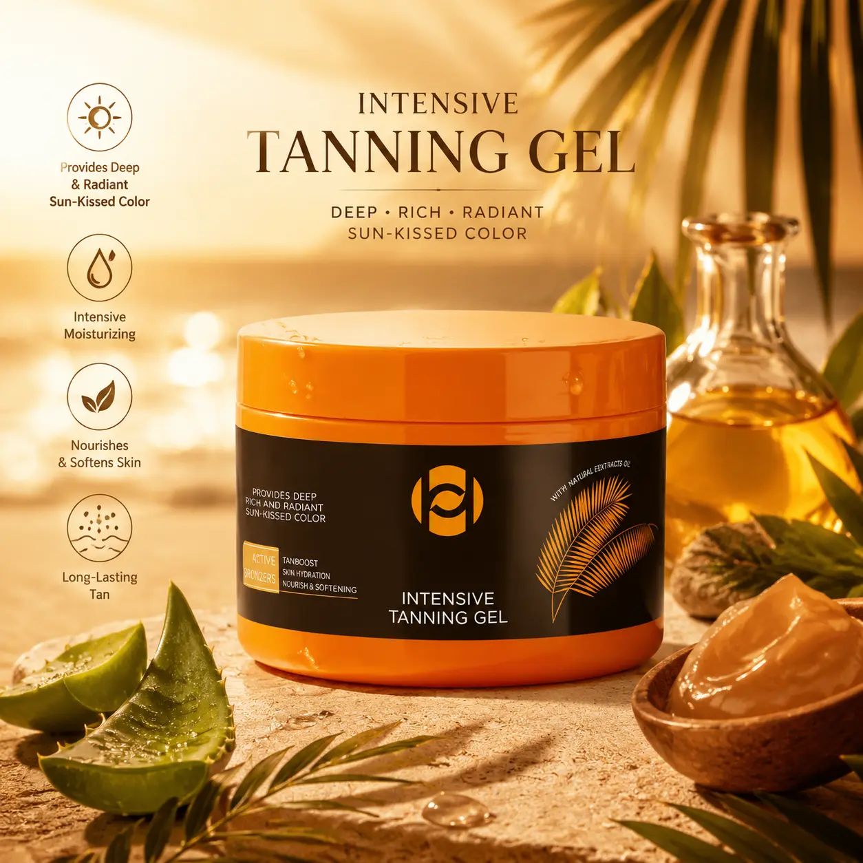 Tanning Accelerator Gel – Deep, Rich Sun-Kissed Color in Less Time, Ultra-Moisturizing Formula for a Radiant Bronze Glow 150g