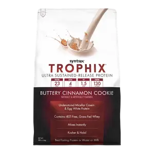 Syntrax Nutrition Trophix Ultra Sustained Release Protein Blend, Buttery Cinnamon Cookie 5 lb Bag Real Cookie Pieces 23g Protein 130 Calories Slow Release Blend for Muscle & Recovery Fitness Supplement