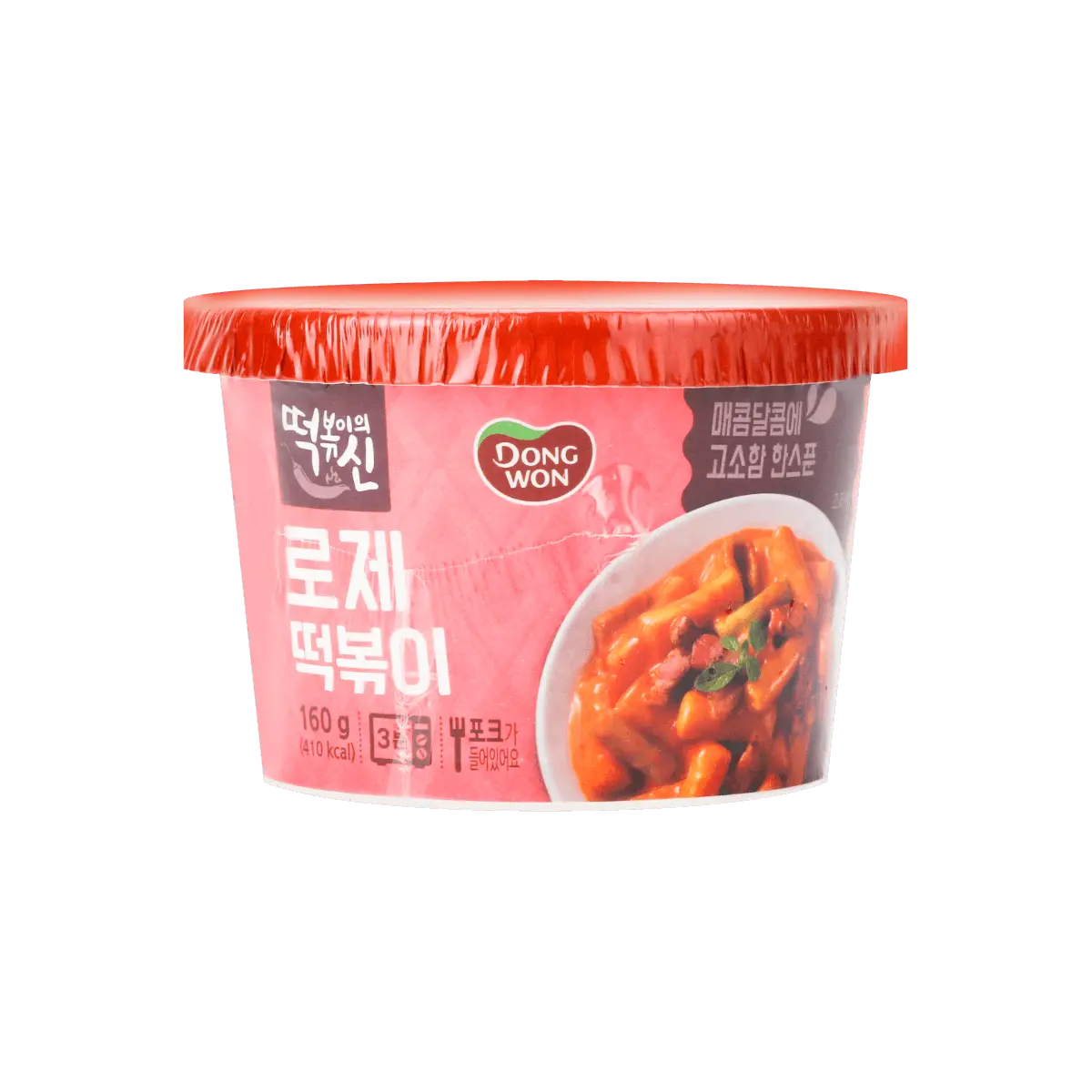 DONGWON Korean Toppoki Rice Cakes with Rose Sauce,Instant Cup Tteokbokki , 5.64oz
