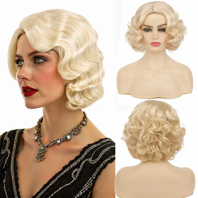 1920s Flapper Wig for Women Gatsby roaring 20s Finger Wave Party Synthetic Full Vintage Wigs Lady Cosplay Costume Fancy Dress