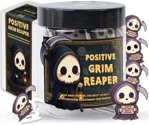 Positive Grim Reaper Jar  60 Funny Emotional Support Grim Reaper, Dark Humor Spooky Gifts, Halloween Basket Stuffers for Adults Women Men, Halloween Gifts for Adults, Coworkers, Boo Basket Stuffers