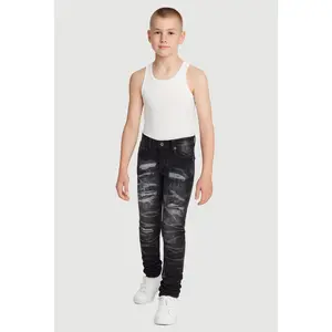 Boys Whiskered Distress and Repair Skinny Jeans