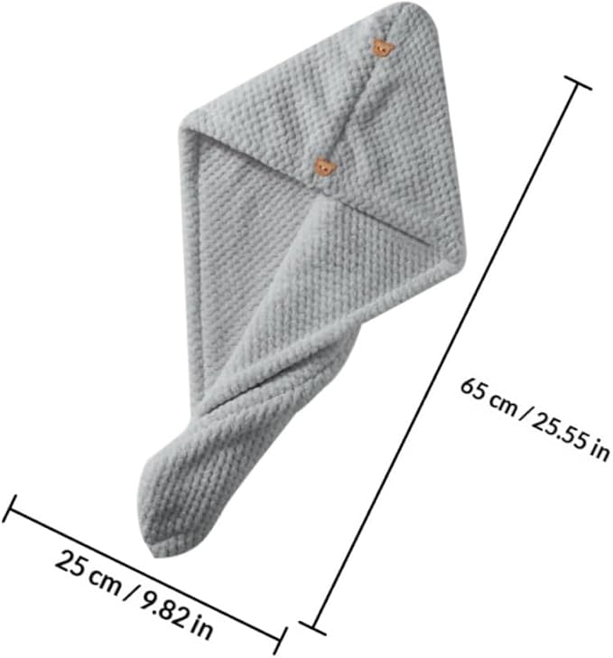 Microfiber Hair Towel Wrap for Women, Super Absorbent, Fast Drying Towel Turban with Button for All Hair Style, Shower Essentials, Grey
