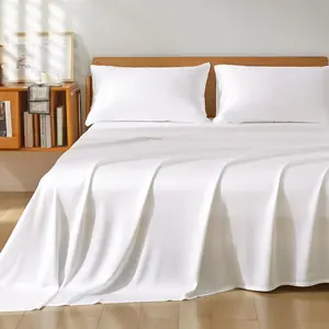 Sheet Set 4 count,  Rayon Derived from  Sheets, Cooling & Breathable Bedding for Hot Sleepers, Soft Luxury Sheets with 16" Deep Pocket, Hotel-Grade Silky Comfort (White)