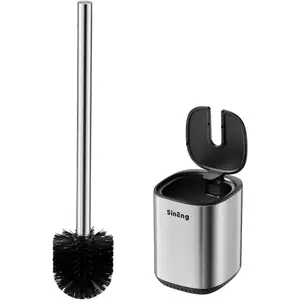 Toilet Brush Holder Set Toilet Bowl Brush Stainless Steel Automatic Open lid Toilet Bowl Cleaner Brush with Durable Bristle Head Toilet Cleaning Brush for Bathroom