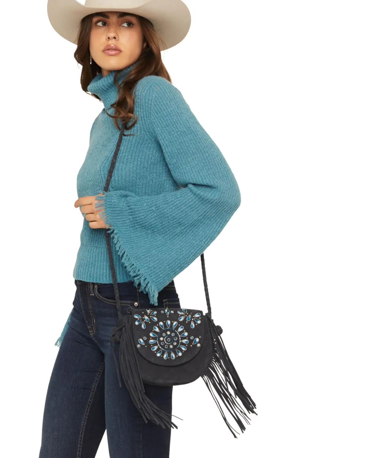 Shyanne Women's Women'S Belle Embroidered Fringe Suede Crossbody Bag - Safa25hb3-Nvy