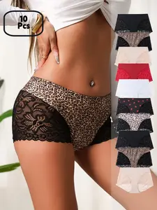Women's Leopard Print High-Waisted Thong Panties, Cute Strawberry Pattern Slim-Fitting Underwear, Soft Breathable Casual Everyday All-Season Lingerie
