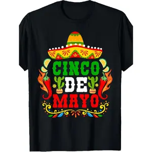 Men's Cinco De Mayo Casual Short-Sleeve Round Neck Print T-Shirt, 5th of May Party Streetwear Top