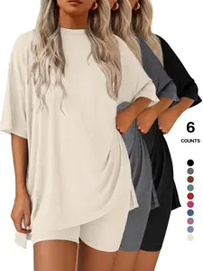 Women's Plus Size Summer Set, Fashionable T-Shirt & Tight Shorts, Casual Sportswear, Beach Vacation Fitness Clothing, Sports Suit Set, Workout Sets