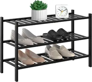 3-Tier Natural Bamboo Shoe Rack - Stackable Storage Shelf with Multi-Function Combinations - Free Standing Shoe Racks Organiser Nature