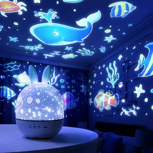 Colorful Ears Rabbit Night Light for Kids - Soothing Music Baby Lamp with Star Projector, Kids Room Decor, Christmas Gift