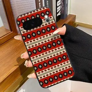 Red Tribal Pattern Pattern Rounded Edge Phone Case for Google Pixel 10 9 8 7 Pro A XL Shockproof Full Camera Protection Durable Slim Liquid Silicone Cover Smartphone Casing