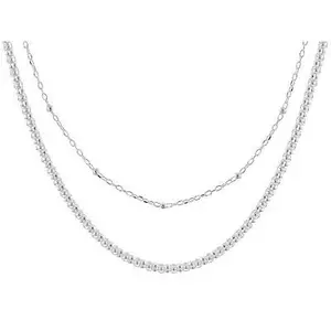 Jedora Sterling Silver 2mm Popcorn Chain with Cable and Bead Station Chain Set of 2