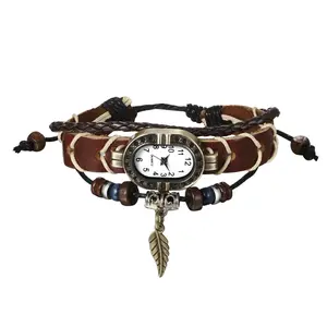 OIDEA Womens Vintage Layered Leather Wrap Bracelet Watch, Boho Punk Charm Analog Quartz Wristwatch