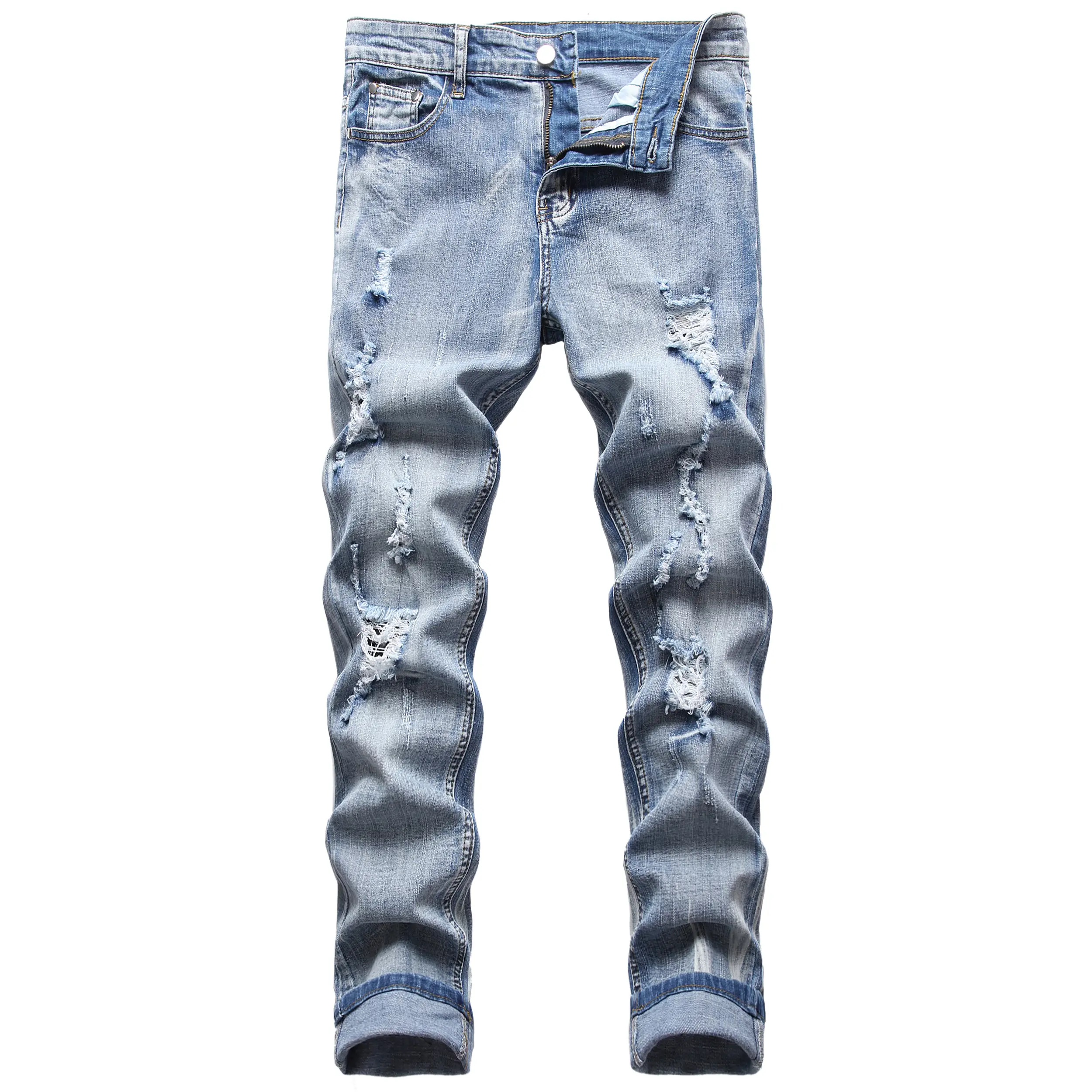 JUNBAOSS Men's Slim Fit Stretch Jeans Ripped Skinny Jeans for Men, Distressed Straight Leg Fashion Casual Popular Chic Comfort Flex Waist Denim Pants,