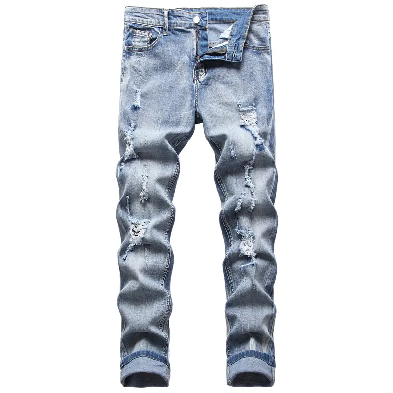 JUNBAOSS Men's Slim Fit Stretch Jeans Ripped Skinny Jeans for Men, Distressed Straight Leg Fashion Casual Popular Chic Comfort Flex Waist Denim Pants, Menswear Classic Street Style Cotton Fabric Jean Natural Hipster Personalized Stylish Jeans with Pockets