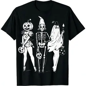 Halloween Spooky Girl Squad Tshirt, Skeleton Ghost Pumpkin Tee, Witchy Fall Shirt, Retro Trendy Halloween Graphic Tee,Unisex Crewneck T-shirt for Men And Women