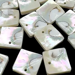 Harmony-Line Nautilus Shell Bead Pendant - Thickest Nacre with Organic Iridescent Matrix - Exclusive Outer Core Cut (Among the Rarest & Most Valuable Seashells in The World) Exquisite Craftsmanship - Reversible - Smooth Square - Matching Pair - 2 Pieces