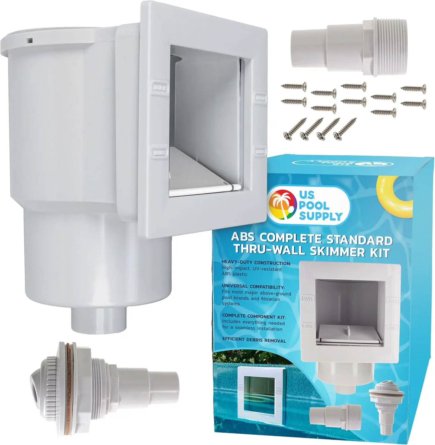 Above Ground Pool Thru-Wall Skimmer Kit – Heavy Duty ABS Construction, Universal Fit, Complete Set with Vacuum Plate, Leaf Basket & Return Fitting – Replacement Compatible with SP1091LX, Easy DIY Install