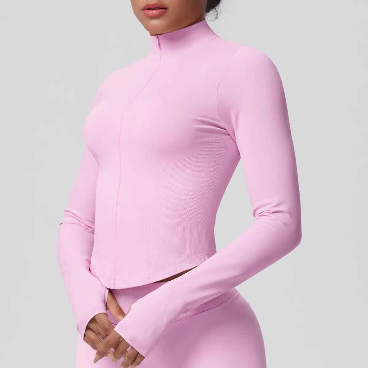 Women's Ribbed Cropped Yoga Jacket, Breathable Long Sleeve Zip-Up Compression Activewear with Thumb Holes for Gym & Running, Plus Size, Female, Large, Normal Type, Thumbhole Cuff, Tight, Slim-Fitting, Stretchable, Thumbholes, Slim Fit, Stretch Fabric Women's Ribbed Cropped Yoga Jacket, Breathable Long Sleeve Zip-Up Compression Activewear with Thumb Holes for Gym & Running, Plus Size, Female, Large, Normal Type, Thumbhole Cuff, Tight, Slim-Fitting, Stretchable, Thumbholes, Slim Fit, Stretch Fabric