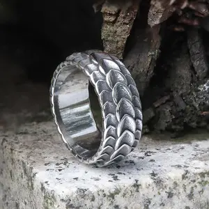 GTHIC Retro Dragon Spine Stainless Steel Band Ring for Men and Women Statement Jewelry Daily Wear