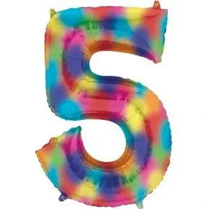 Number 5 Rainbow Splash Foil Balloon 34" each. 16378-34