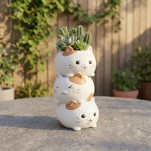 1pc 3 Cats Succulent Planter, Home Decor Item, Desktop Ornament, Succulent Planting, Garden Decoration, Cute Cat Design, Planter Pots
