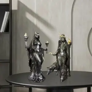 Gothic Hecate Statue, Dark Goddess Holding Torch, Witch Sculpture, Halloween Decor, Mystical Altar, Religious Decoration, Resin Home Ornament