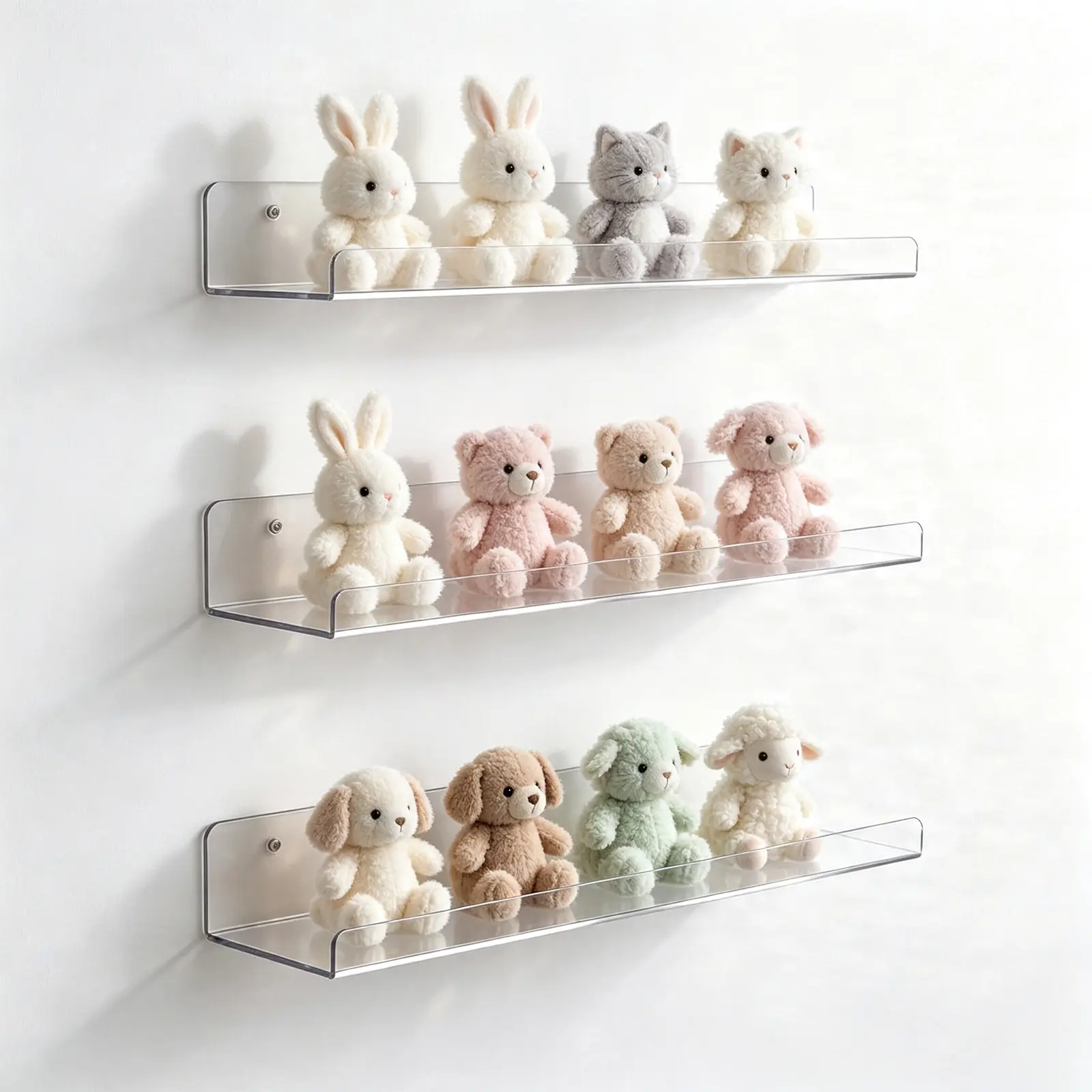 Clear Acrylic Shelves for Bathroom, 15'' Floating Shelves Wall Organizer for Perfume, Skincare, Bookshelf Organizer for Bedroom, Kids Room, Living Room, Room Decor