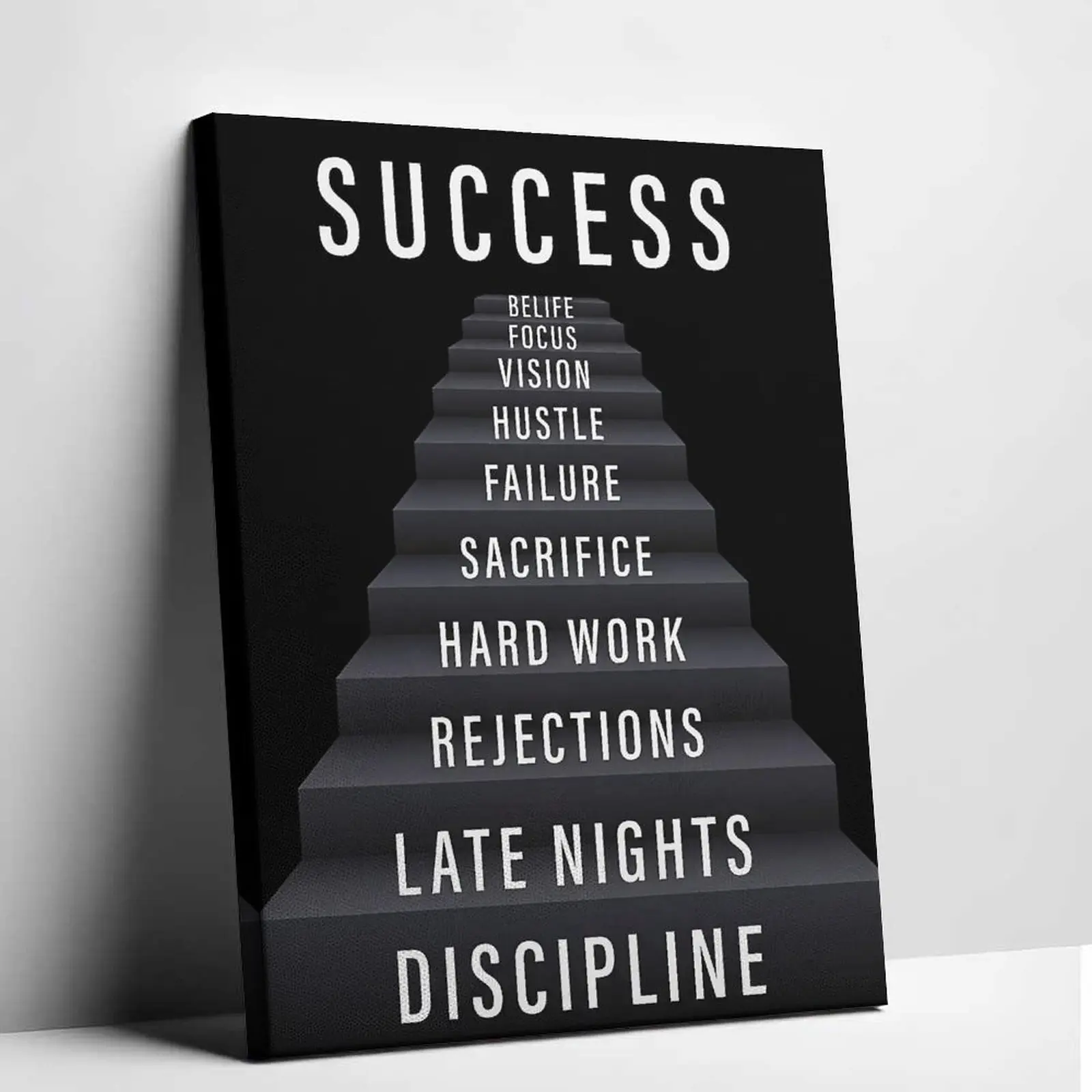"Stairway to Success" Motivational Canvas Wall Art, Unframed Modern Poster Print, Inspirational Home Wall Artwork for Office Decoration, Inspirational Wall Art