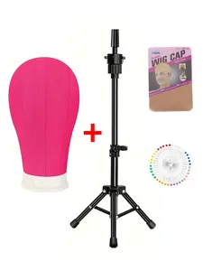 Soft canvas wig mannequin with tripod stand, 22 inches, for hairstyle demonstration and DIY wig-making training, Wig tripod set