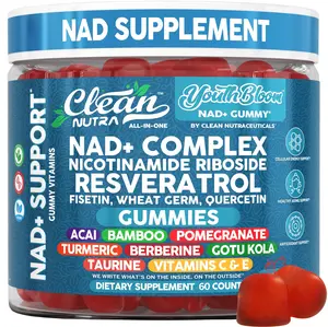 Clean Nutra NAD+ Complex, Nicotinamide Riboside, Resveratrol, Fisetin, Wheat Germ, Quercetin, Sea Moss, & Vitamin C All-In-One Gummy for Radiant Wellness - Youth Bloom