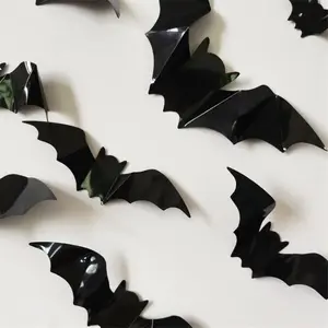 3D Bat Design Wall Sticker, 16pcs/set Removable Halloween DIY Decorative Home Decor Wall Decal, Halloween Party Decoration, Horror Bats Sticker