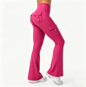 Flare Leggings with Pockets for Women Scrunch Workout Leggings Butt Lifting Gym Yoga Pants for Women Fitness Tights Leggings Hidden Scrunch High Waisted Cargo Gym Yoga No Front Seam Leggings Flared Joggers Fitness Outfit Camouflage Sports Pants