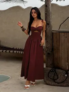 Elegant Hollow Out Waist Strapless Puff Dress, Women's Summer Fashion, Perfect for Parties & Casual Wear, Stylish and Comfortable