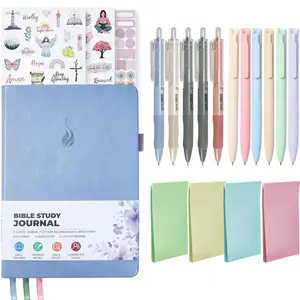 Bible Study Journal Set, Christian Bible Study Kit with Guided A5 Journal, 11 Pens, Sticky Notes & Stickers, Devotions Faith-Based Gift for Women, Church Notes Notebook