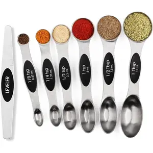 Magnetic Measuring Spoons Set Stainless Steel 5ml Capacity Stackable Metal Tablespoon Measure Spoon for Baking Cups and Spoon Set Kitchen Gadgets Apartment Essentials Fits in Spice Jars Coffee Glass Utensils Organiser Pastry Tea Tin Gold