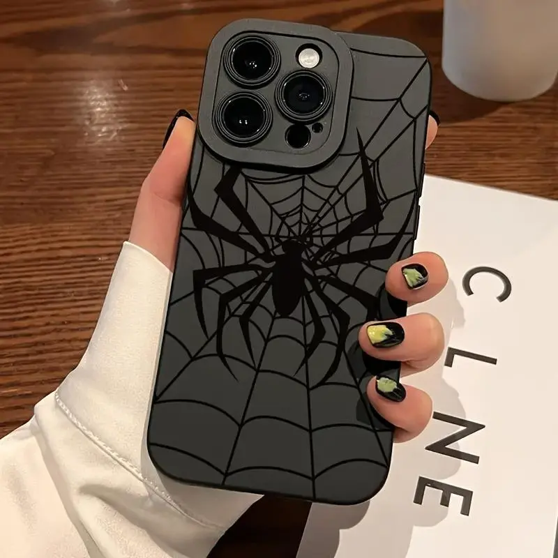 Spider Crawl Web Black TPU Phone Case for Apple iPhone 17 16 15 14 13 12 11 XS XR X 8 7 Mini Plus Pro Max SE Series Protective Cover for Friends Girlfriends Boyfriends Family Or Yourself