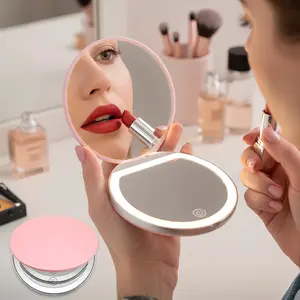 Oceantree Compact Rechargeable Lighted Makeup Mirror - Dimmable LEDs, 3-Color Lights, Adjustable Angle Foldable Stand, Touch Button, USB Charging, Portable Pocket Mirror, Mother's Day Gift#SummerVibes, Compactmirror, Makeupmirror