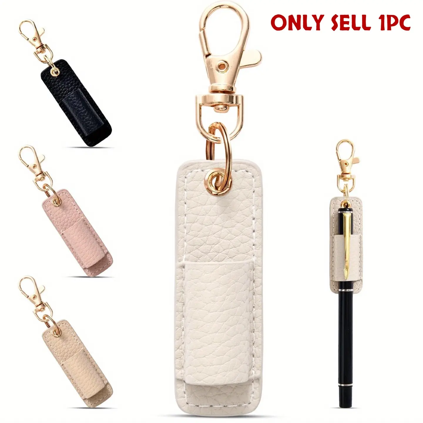 1pc portable faux leather pencil case with badge clip and metal buckle, multifunctional pen protector, keychain, or lanyard accessory organizer, Pencil Holder, Keychain Accessories